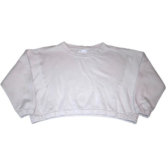 Anthropologie White Cropped Sweatshirt L Soft Cotton Womens Clean Girl Athleisur - Picture 1 of 7